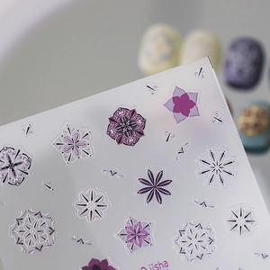 Purple mandala and geometric floral nail stickers with ultra-thin adhesive backing