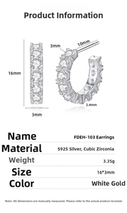 Detailed dimension guide for S925 sterling silver hoop earrings with cubic zirconia