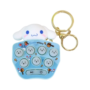 Blue Cinnamoroll handheld whack-a-mole game keychain with golden metal ring accessory