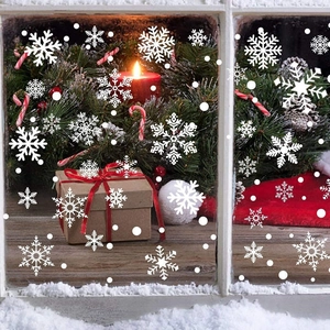 Stickers de fenêtre de Noël avec flocons de neige blancs et points pour décoration festive