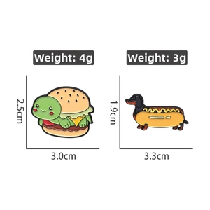 Pins en émail créatifs en forme de burger tortue et hot-dog teckel amusants