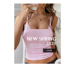 Detail of pink Y2K camisole featuring white lace trim and backless slim fit design