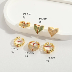 Set of minimalist gold V-shaped zircon rings with adjustable open band for women