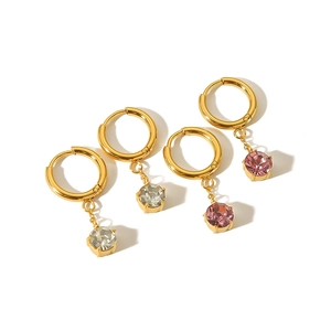 Orecchini vintage in acciaio inossidabile placcato oro 18K con zirconi trasparenti e rosa