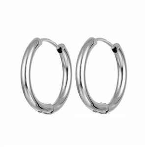 Minimalist silver stainless steel hoop earrings for men and women with polished finish