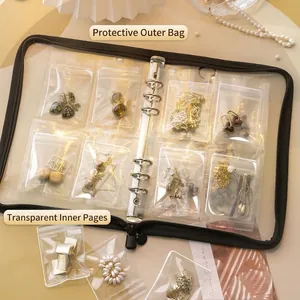 Transparent PVC jewelry storage book with zipper bag for earrings and rings protection