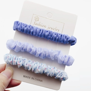 Lot de 3 chouchous élastiques bleus doux en tissus unis et à motifs pour femmes