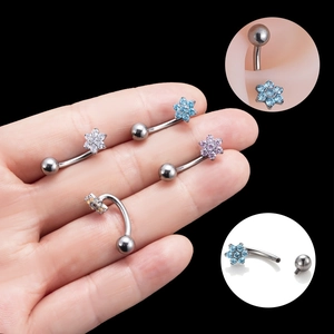 Flower Belly Button Ring G23 Titanium Internally Threaded Zircon Navel Piercing Jewelry For Women Elegant