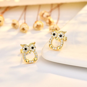 Exquisite Owl Stud Earrings Micro Paved Zircon Animal Shape Jewelry With 925 Sterling Silver Earring Post For Women