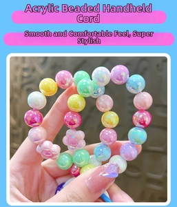 Iridescent acrylic beaded charm strap with macaron colorful beads and flower detail