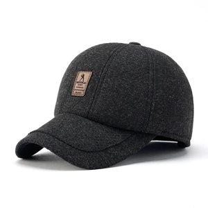 Men's dark grey wool baseball cap with leather patch for winter warmth and outdoor wear
