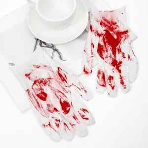 Halloween blood-spattered white cosplay gloves for horror costumes and role-play events