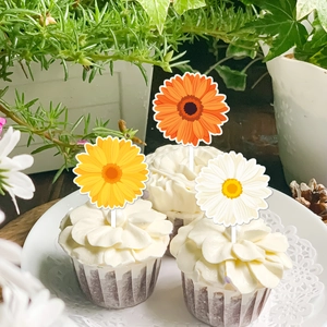 Décorations de cupcakes marguerites orange jaune et blanc pour fête printanière