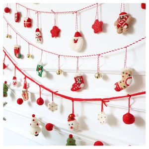 Festive wool felt Christmas banner with Santa Claus, snowmen, and golden bells decor