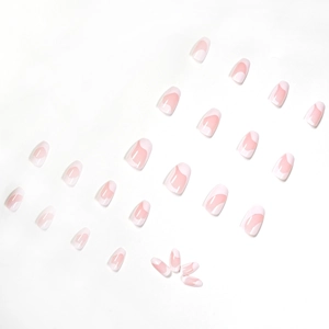 Französisches Press-on-Nagel-Set mit rosa-weißem Farbverlauf und glänzendem Finish