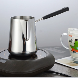 Stainless Steel Turkish Coffee Pot Milk Warmer With Heat Resistant Long Handle V Shaped Spout Induction Cookware Tool