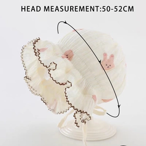 Chapeau de soleil en coton pour bébé avec volants et motif lapin rose pour filles