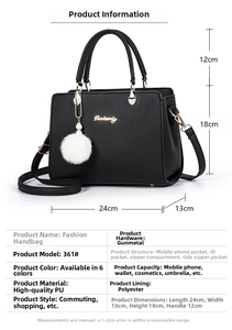 Detailed dimensions of black PU leather handbag with gunmetal hardware and charm