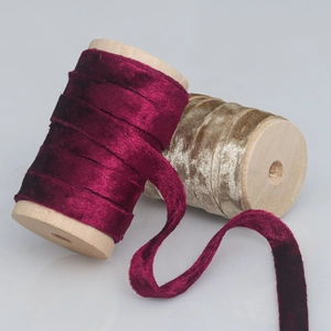 1cm double-sided velvet ribbon on vintage wooden spools for DIY Christmas wreaths