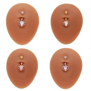 Piercings de nombril couronne et cœur en or et argent avec pierres roses et blanches de luxe