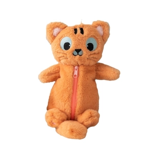 Trousse à crayons chat en peluche orange avec fourrure douce et broderie mignonne