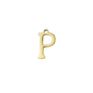 Polished gold stainless steel letter P pendant with top loop for DIY jewelry making
