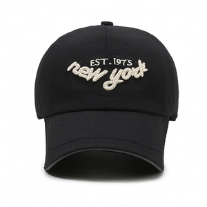 Breathable black baseball cap with New York 1975 embroidery and vent holes