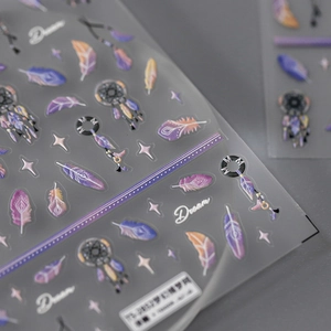 Stickers Ongles 5D Relief Attrape Rêves Plume Motif Étoile Auto Adhésif Décoration Manucure Style Bohème Rêveur