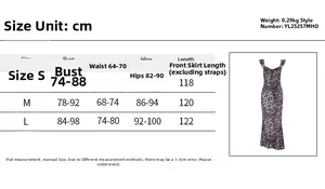 Size chart for slim leopard print midi dress showing bust waist and length in cm
