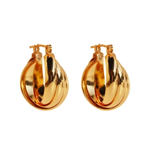Creative gold-colored multi-layer geometric hoop earrings for women with triple-layer design