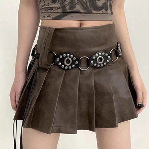 Y2K Vintage Punk PU Leather Waist Belt For Women Rivet O-Ring Decor Lace-Up Body Chain Wide Belt Harajuku Accessory