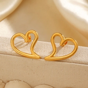Heart Stud Earrings Stainless Steel Hollow Out Gold Plated Punk Hip Hop Fashion Minimalist Jewelry For Women Girls