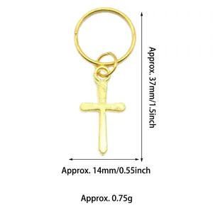 Detailed view of golden cross charm with dimensions 37mm by 14mm for DIY hair jewelry