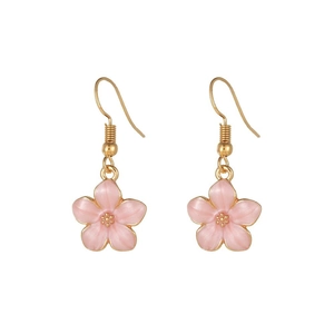 Elegant pink cherry blossom flower drop earrings with gold finish and hook style