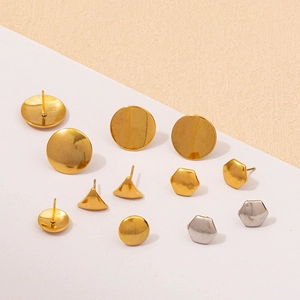 Polished 304 stainless steel geometric earrings in gold and silver, circular and hexagonal