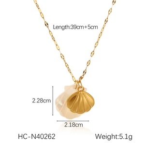 Detail view showing dimensions of 18K gold starfish and seashell pendant necklace