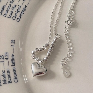 925 Sterling Silver Heart Pendant Necklace With Carved Beads Minimalist Korean Style Elegant Jewelry For Women