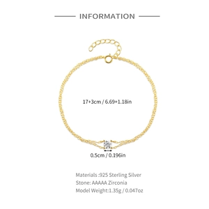 Detail view of 925 silver double layer bracelet with 5mm AAAAA zircon and specifications