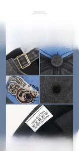 Détail d'une casquette en coton lavé avec broderie de requin et boucle en métal ajustable