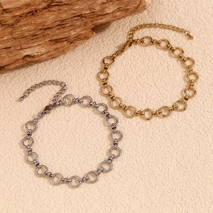 Minimalist Round Chain Anklet For Women Stainless Steel 14K Gold Plated Geometric Cross Buckle Foot Jewelry Adjustable