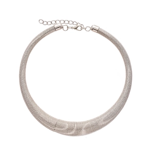 Exaggerated silver metal choker with spiral rib texture and adjustable lobster clasp
