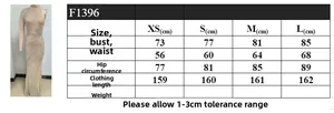Size chart for women high neck rhinestone dress showing XS to L measurements in cm