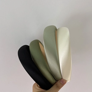 French satin sponge headbands in black, green, and beige for high-volume hair styling