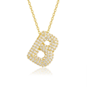 Collana in argento 925 dorato con un pendente a lettera B scintillante in zircone cubico