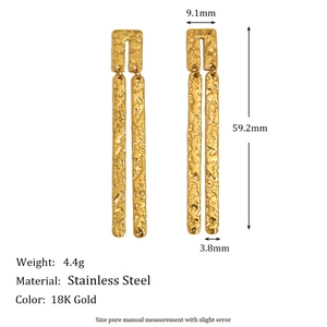 French vintage 18K gold plated stainless steel hammered bar earrings for women