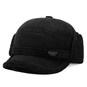 Men's winter aviator baseball cap with faux shearling ear flaps and warm suede finish