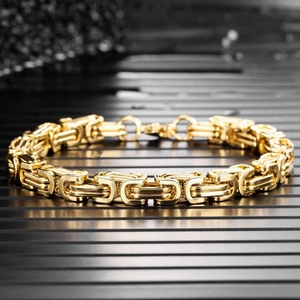 Polished gold men's Byzantine chain necklace with vintage square clasp design
