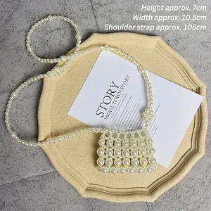 Handmade woven pearl mini crossbody bag with 108cm shoulder strap for elegant women