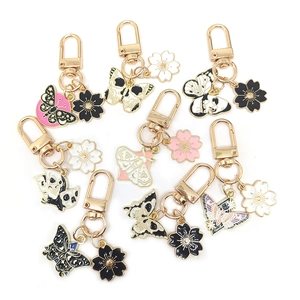 Fashion Butterfly Moth Keychain Alloy Enamel Skull Cherry Blossom Pendant Bag Charm Gold Metal Novelty For Women