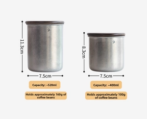 Comparison of two sizes of stainless steel storage canisters with dimensions and volume data